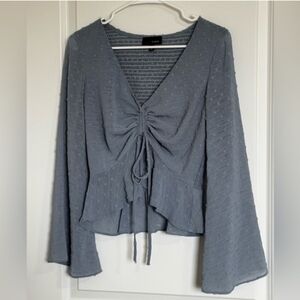 Lucy Paris Blue Textured Ruched Tie Front Blouse Size Small